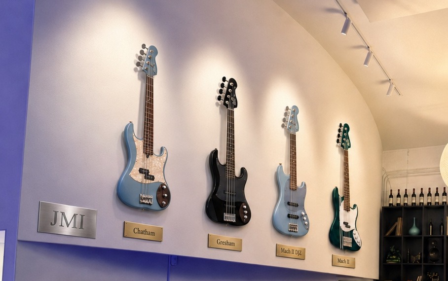 The JMI instrument wall designed for The Recording Club